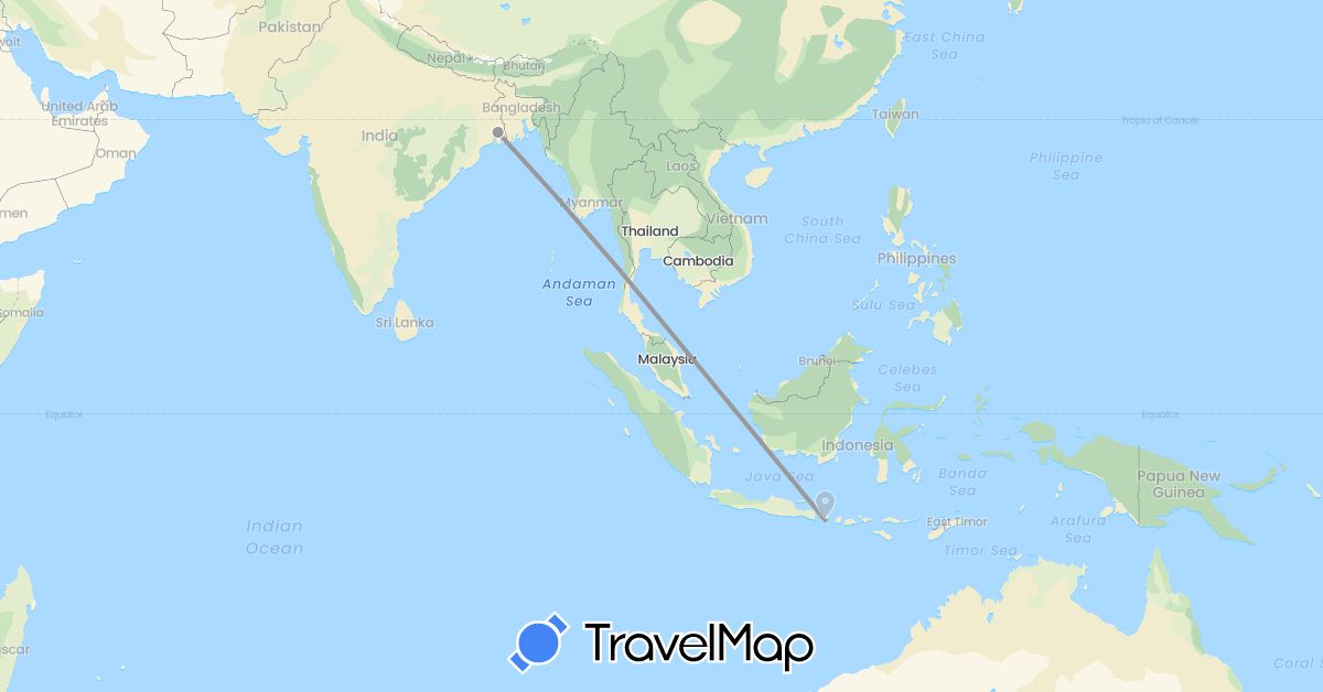 TravelMap itinerary: driving, plane in Indonesia, India (Asia)